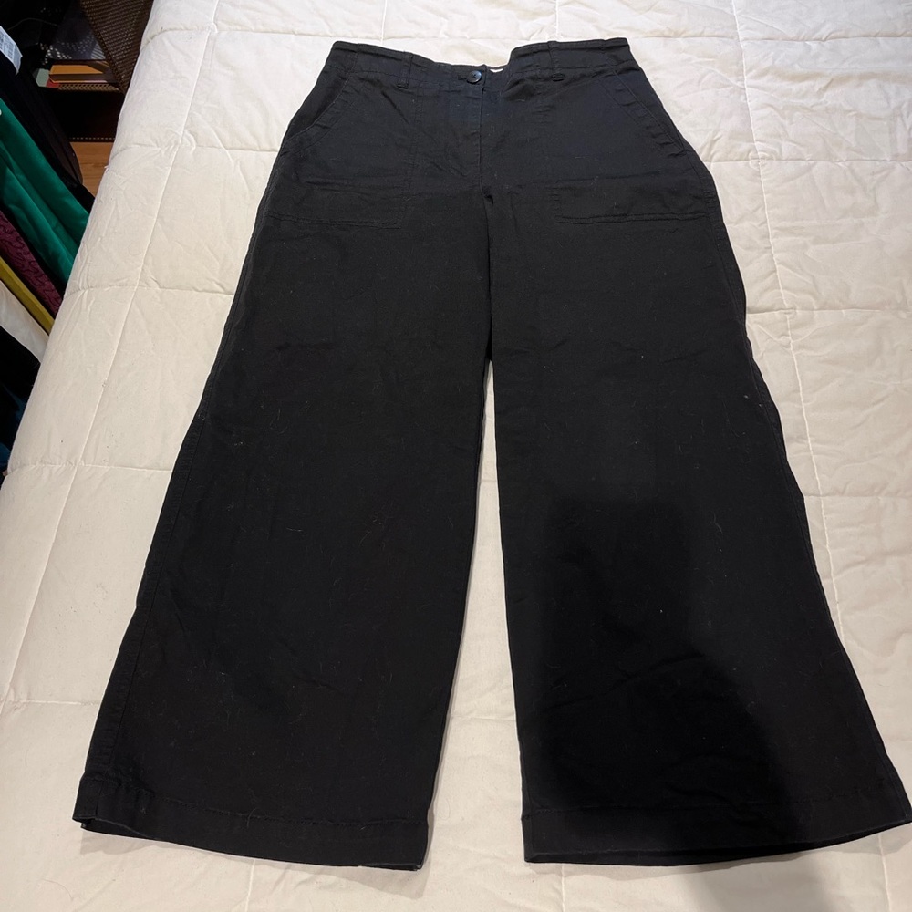 Aritzia Sunday Best Black Wide Leg Cropped Light Cotton Pants Size 6